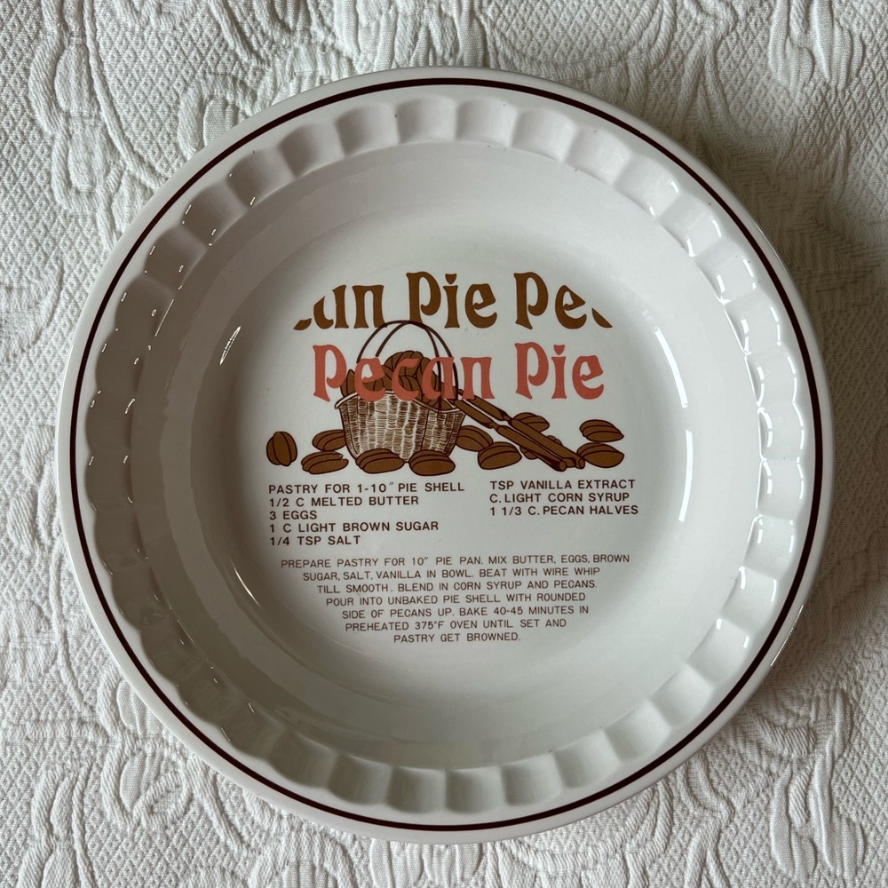 Vintage Pecan Pie Recipe Ceramic Pie Dish